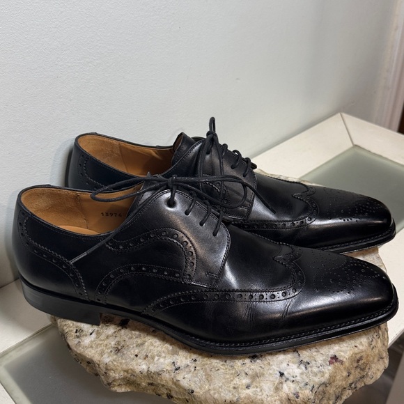Magnanni Sergio Wingtip Oxford Dress Shoes Black Calfskin Leather 13974 Sz 10 - Picture 2 of 16